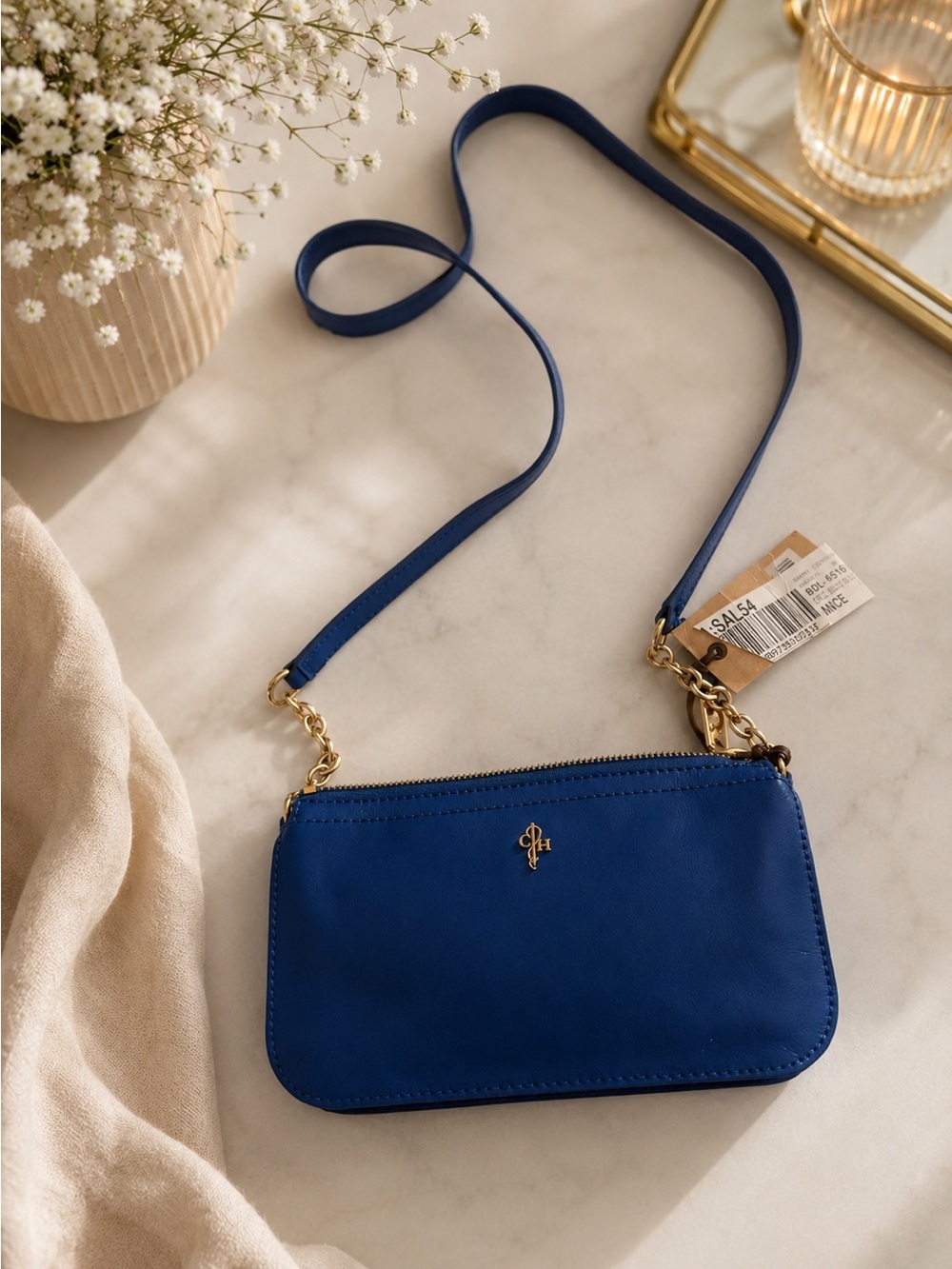 Cole Haan Royal Blue Leather Crossbody Bag with Gold Hardware